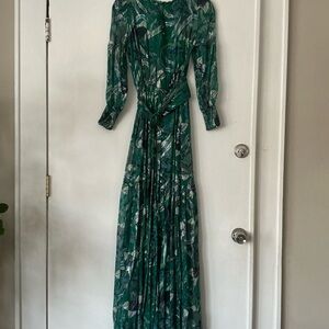 ba&sh Green Printed Long-Sleeve Maxi Dress